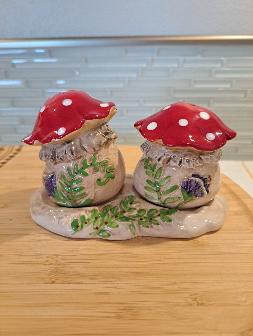 Blue Sky Mushroom Salt and Pepper Shakers. New